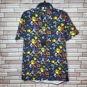 NWT FRIED Denim Men's S Short Sleeve Button Down Shirt Floral Tropical Slim‎ Fit